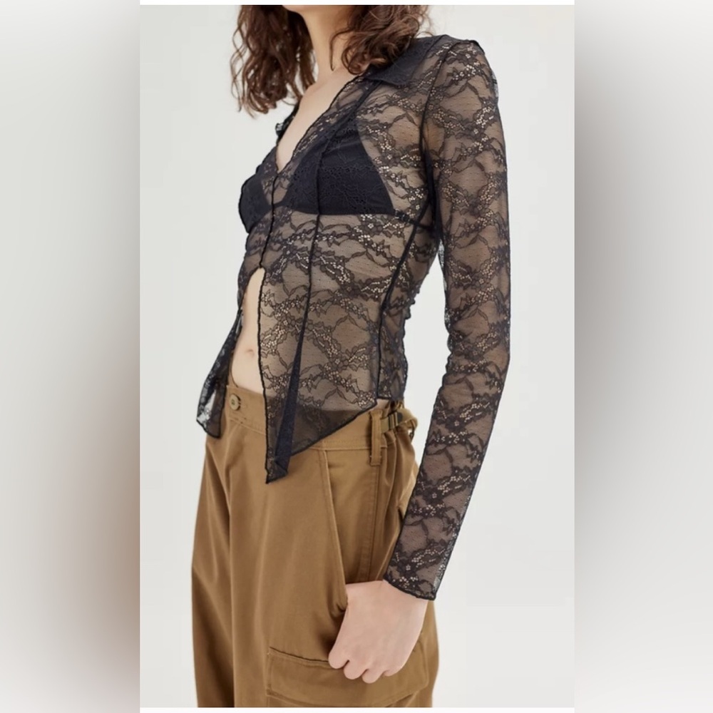 Urban Outfitters Black Lace Sheer Top Size Small